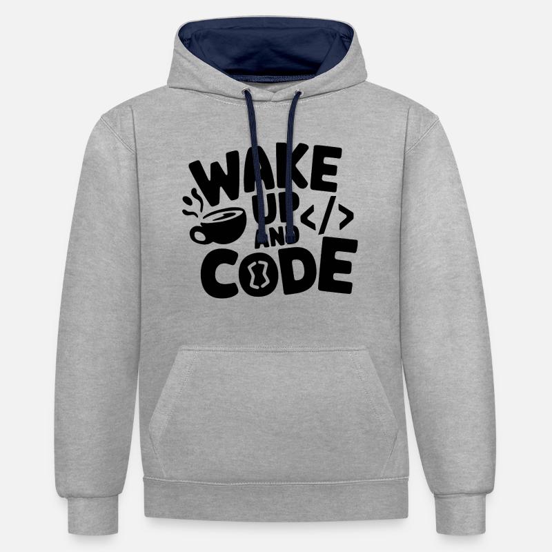 Réveillez-vous et codez - Sweat à capuche contrasté - gris chiné/bleu marine
