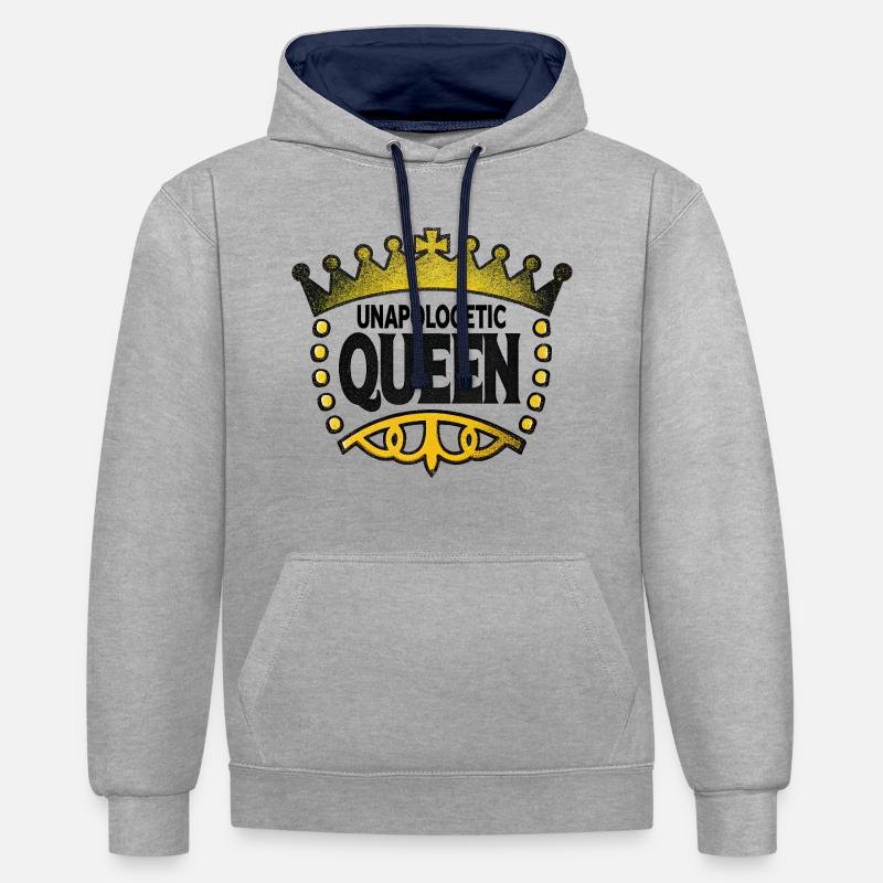 Reine sans vergogne - Sweat à capuche contrasté - gris chiné/bleu marine