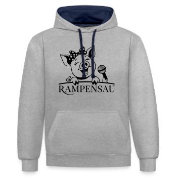 Rampe porc - Sweat à capuche contrasté - gris chiné/bleu marine - Devant - Liana (172cm) & Jaron (178cm)