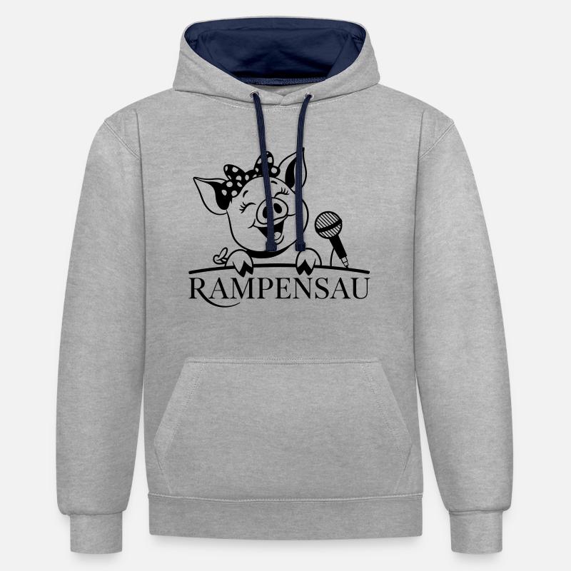 Rampe porc - Sweat à capuche contrasté - gris chiné/bleu marine