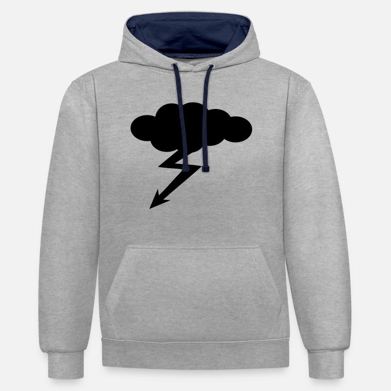 nuage - éclair - orage - Sweat à capuche contrasté - gris chiné/bleu marine