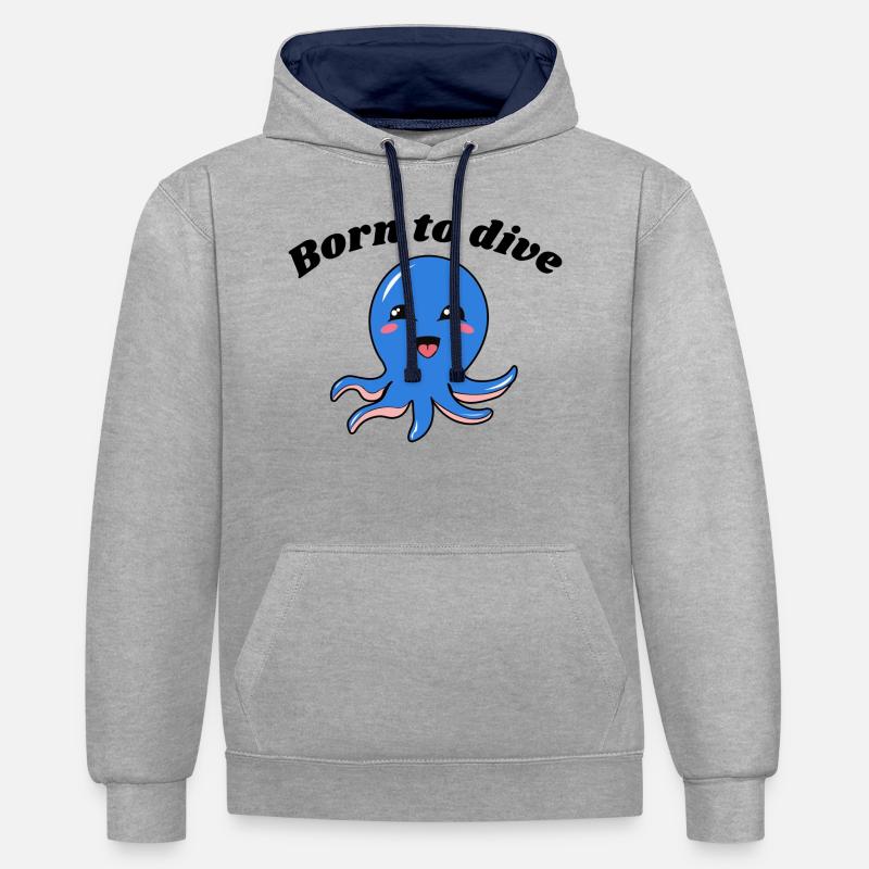 Born to dive - Sweat à capuche contrasté - gris chiné/bleu marine