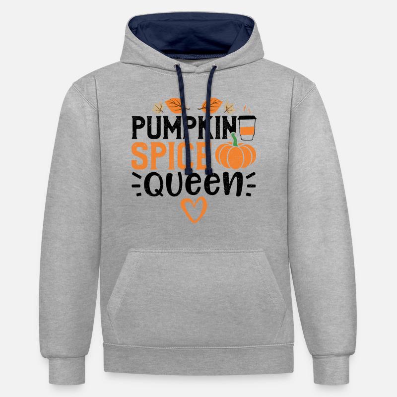 Pumpkin Spice Queen - citrouille - Sweat à capuche contrasté - gris chiné/bleu marine