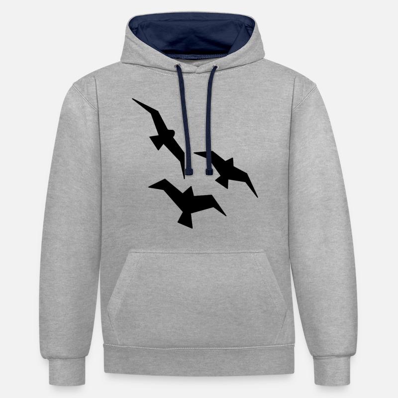 Oiseaux Mouettes Vole d’oiseaux - Sweat à capuche contrasté - gris chiné/bleu marine
