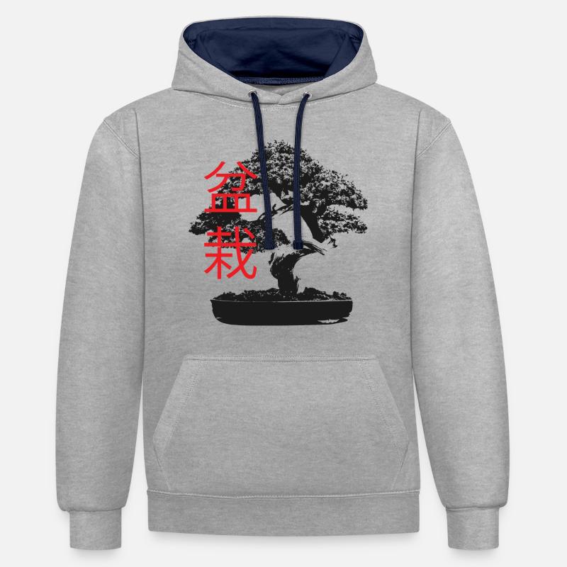 Petit Bonsai Noir Blanc - Sweat à capuche contrasté - gris chiné/bleu marine