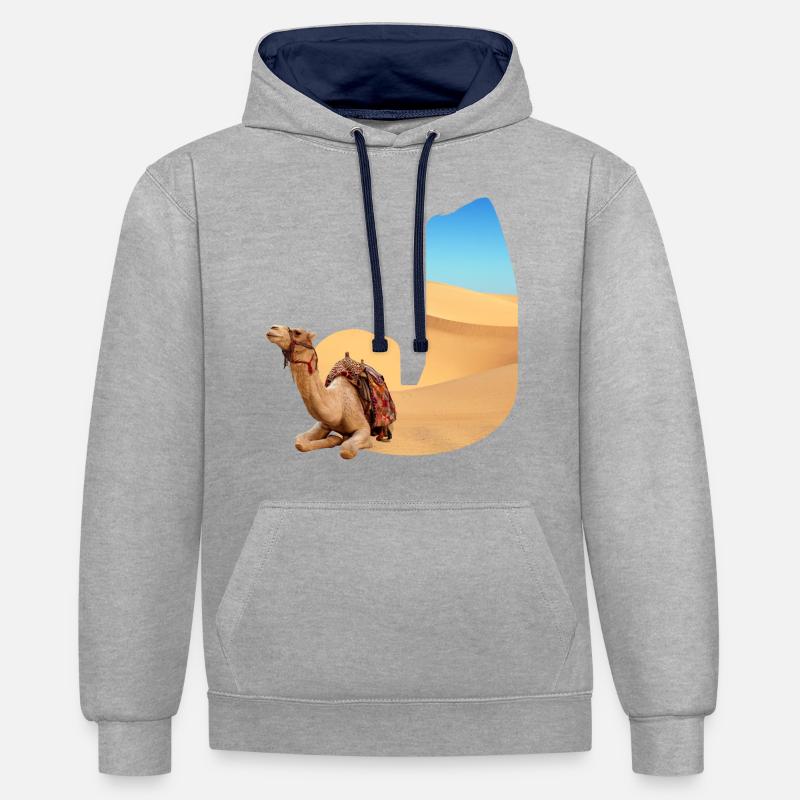 wüste mit kamel j - Kontrast-Hoodie - Grau meliert/Navy