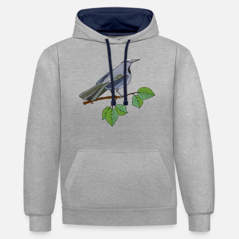 Oiseau - Sweat à capuche contrasté - gris chiné/bleu marine