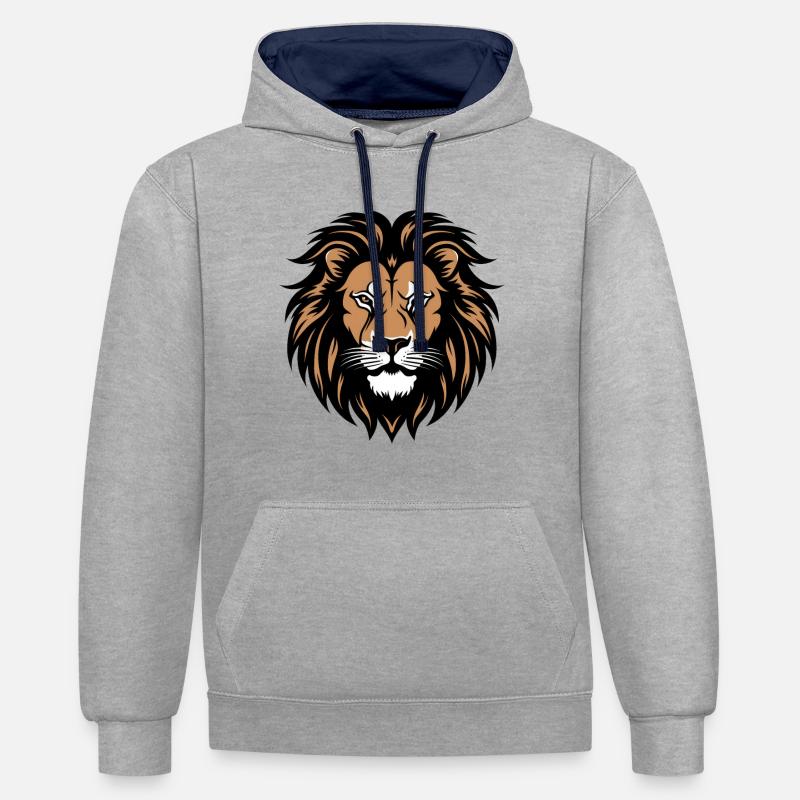 Lion - Sweat à capuche contrasté - gris chiné/bleu marine