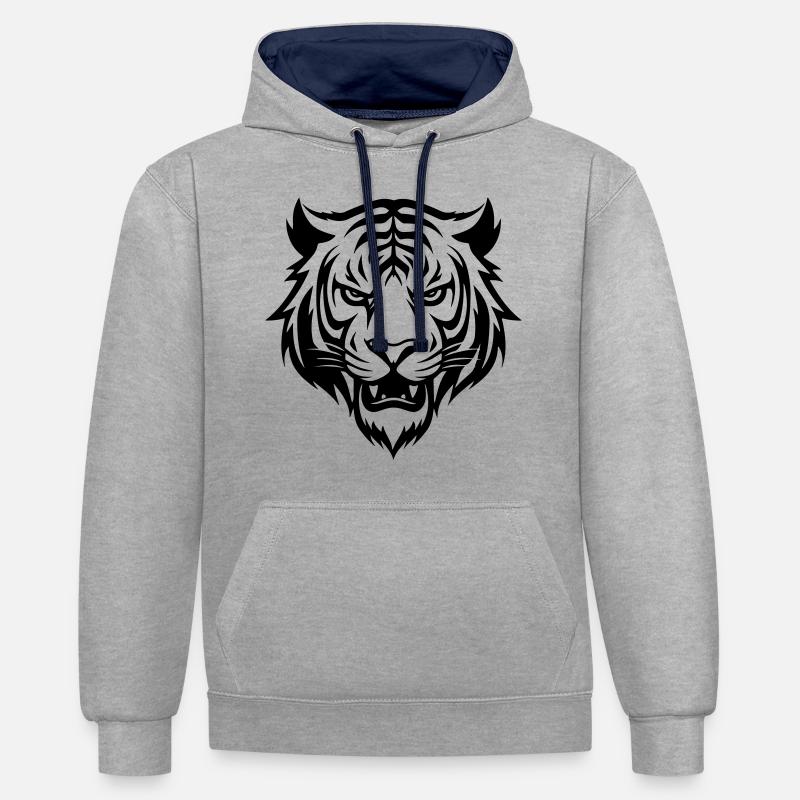 Tête de tigre - Sweat à capuche contrasté - gris chiné/bleu marine