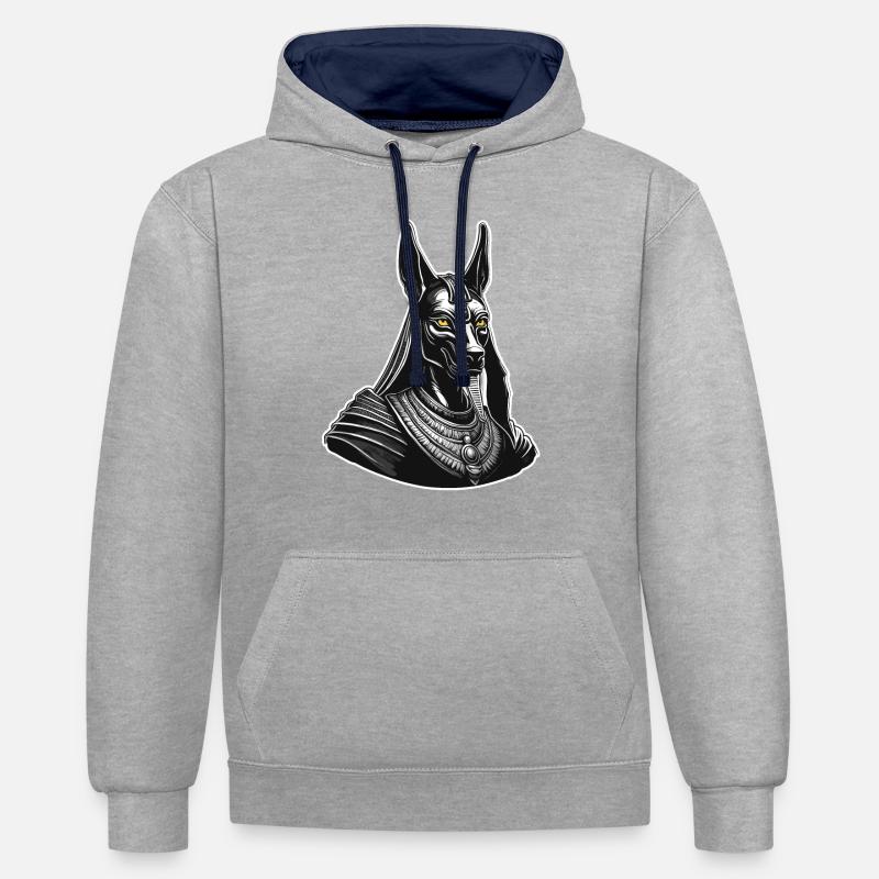 Egypte / Pharaon / Momies / Hiéroglyphes / Sphinx - Sweat à capuche contrasté - gris chiné/bleu marine