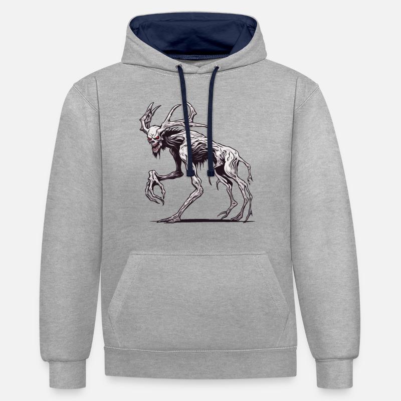 Wendigo / maléfique / Possessif / Horreur - Sweat à capuche contrasté - gris chiné/bleu marine