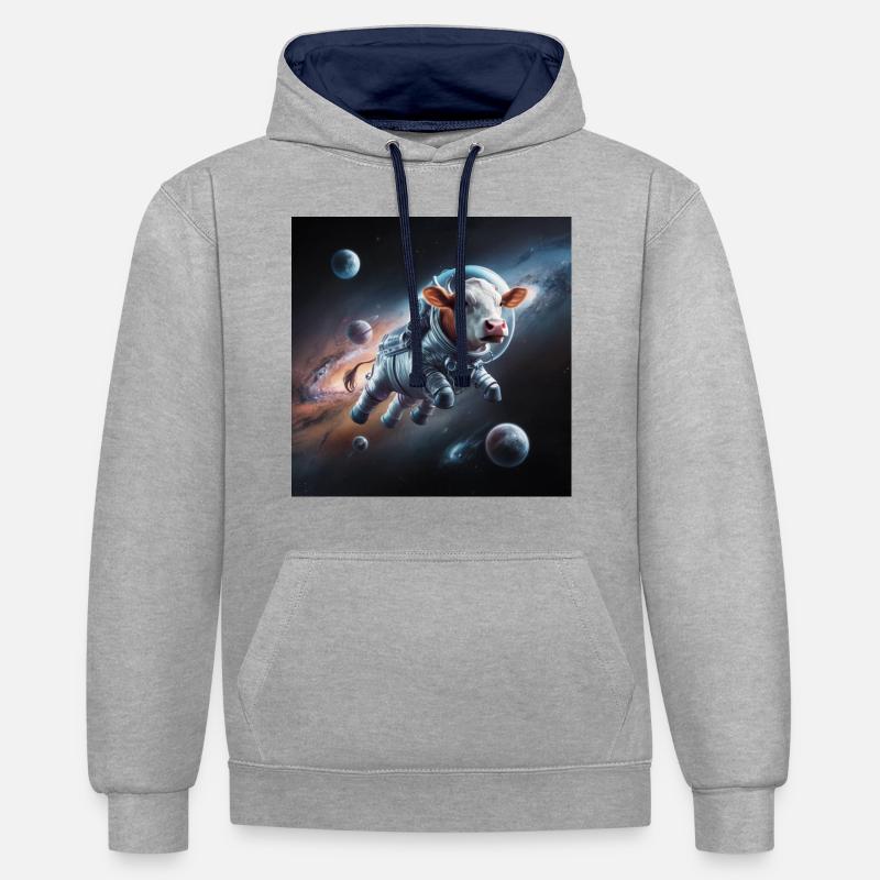 Vache de l’espace - Sweat à capuche contrasté - gris chiné/bleu marine