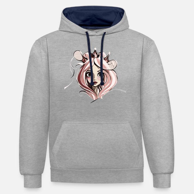 Visage de princesse - Sweat à capuche contrasté - gris chiné/bleu marine