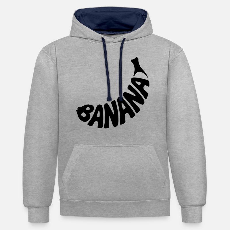 Banane - Logo de fruit cool - Sweat à capuche contrasté - gris chiné/bleu marine