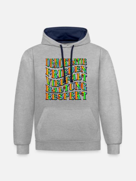 DEMOKRATIE HALTUNG - Kontrast-Hoodie - Grau meliert/Navy