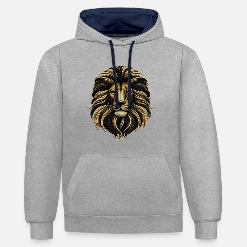 Emblème Élégance Entrelacée - Sweat à capuche contrasté - gris chiné/bleu marine