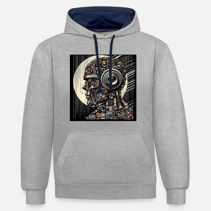 Âme analogique Robot IA Art - Sweat à capuche contrasté - gris chiné/bleu marine