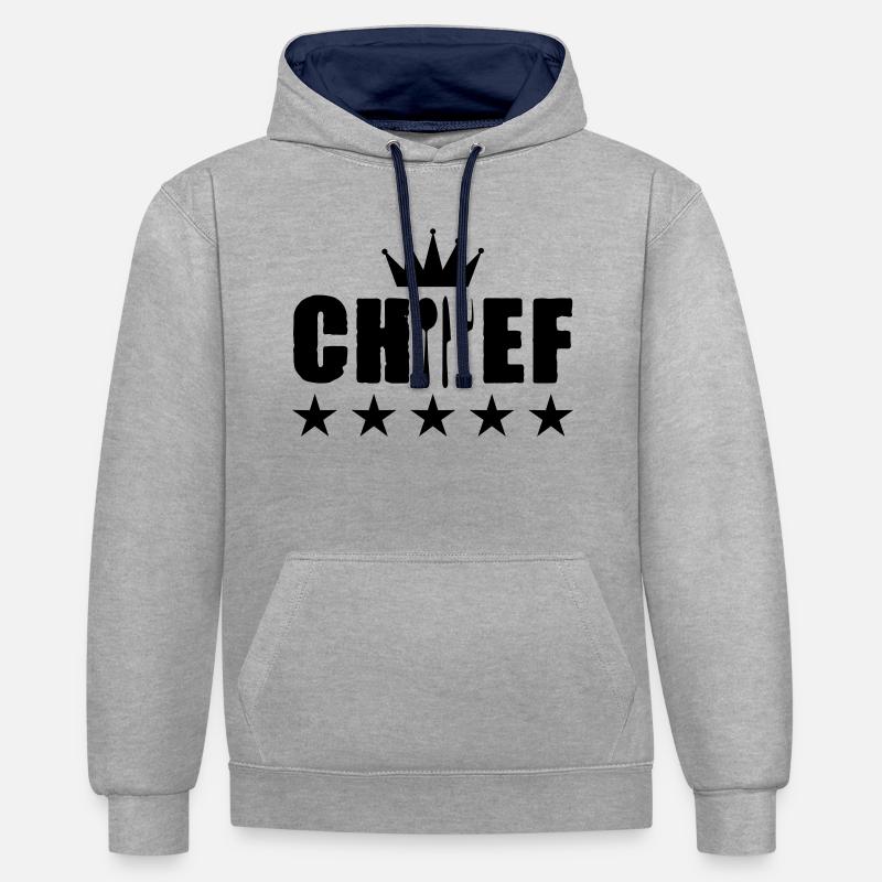Chef Chef - Sweat à capuche contrasté - gris chiné/bleu marine