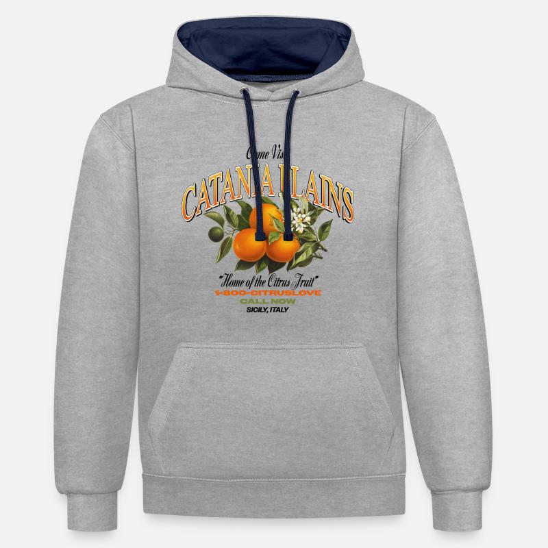 Plaines de Catane Design d’agrumes - Sweat à capuche contrasté - gris chiné/bleu marine
