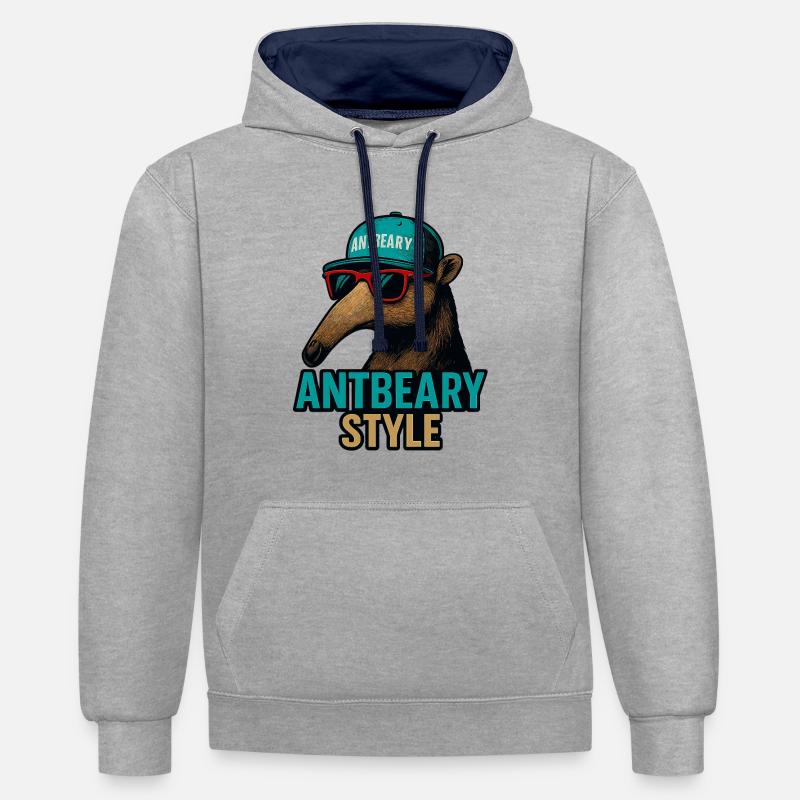 Antbeary Style Aardvark Cartoon - Contrast hoodie - heather grey/navy