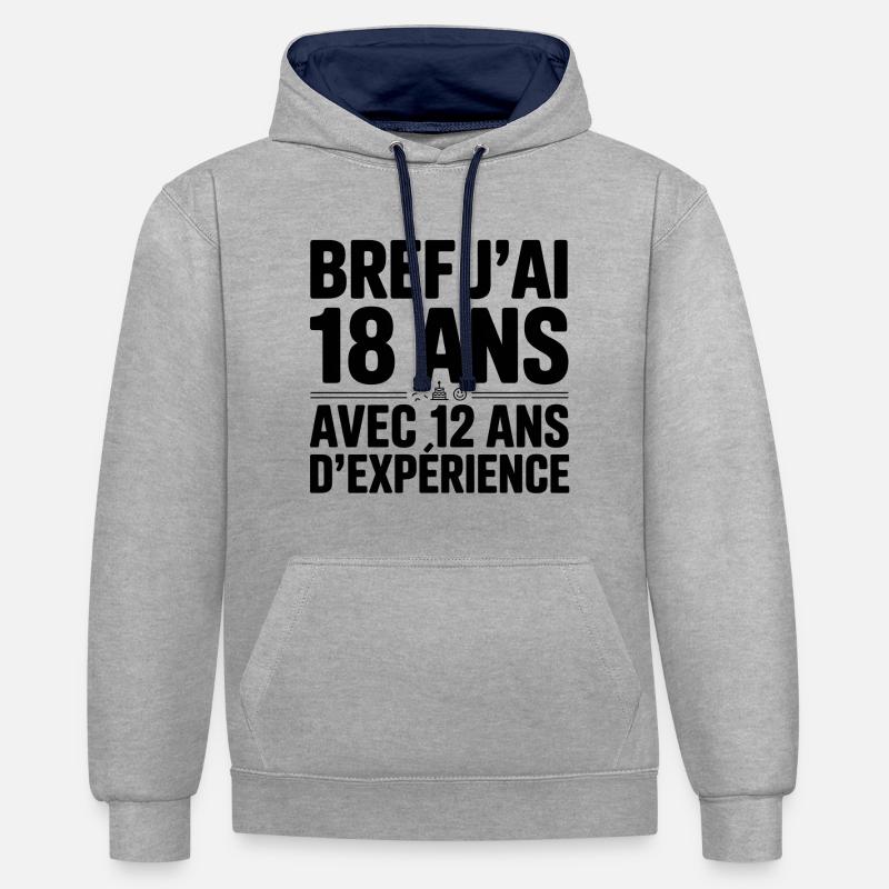 18 Ans avec 12 Ans d'Expérience - Sweat à capuche contrasté - gris chiné/bleu marine