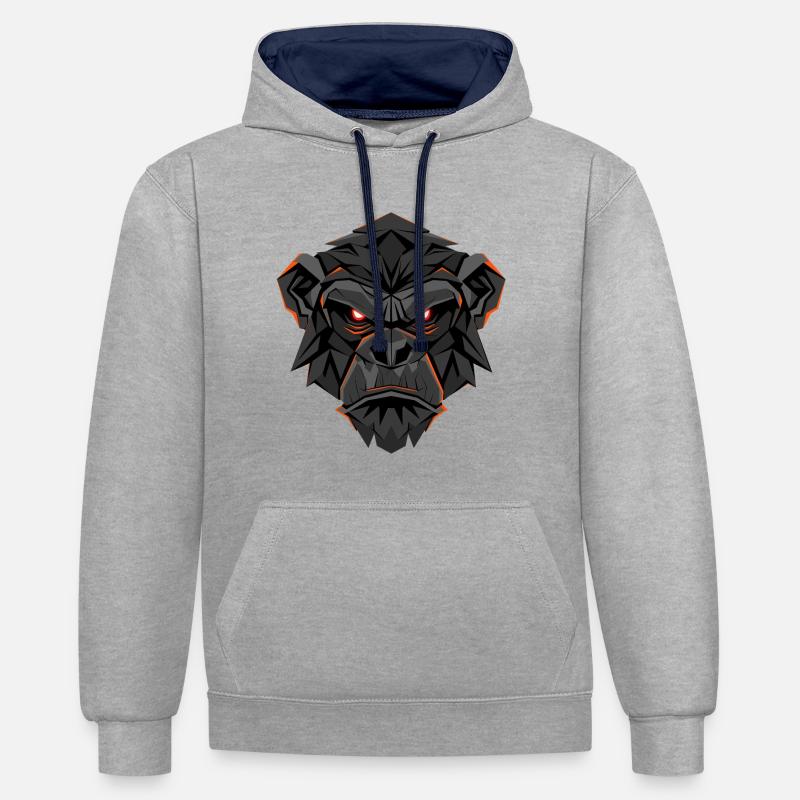 Visage Neon Gorilla Lowpoly - Sweat à capuche contrasté - gris chiné/bleu marine