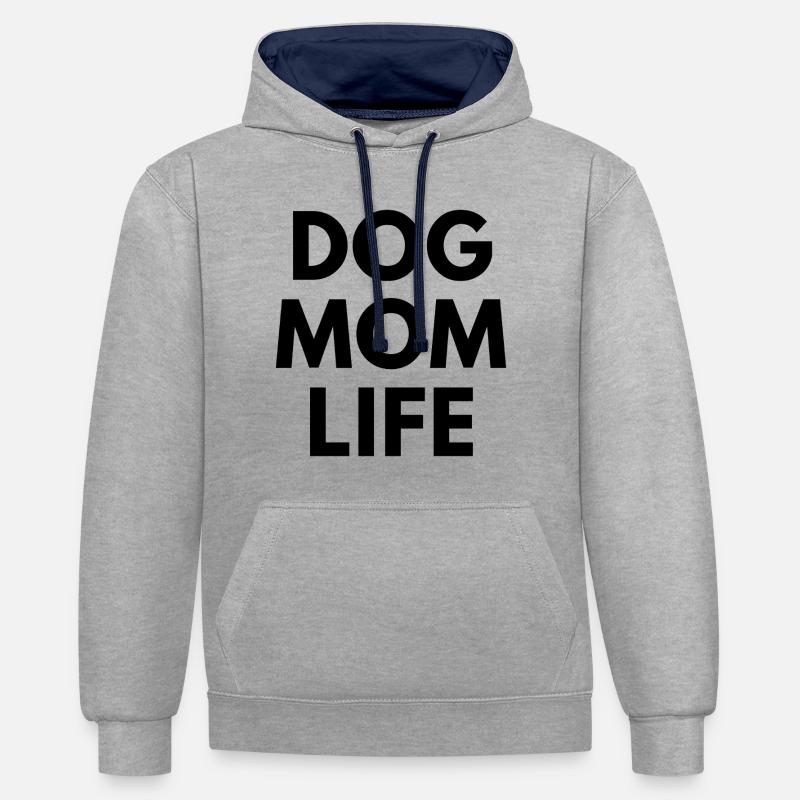 Vie de maman de chien - Sweat à capuche contrasté - gris chiné/bleu marine