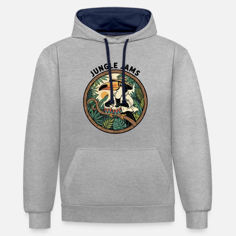 Toucan Jungle Jams Bongo Drummer Retro - Sweat à capuche contrasté - gris chiné/bleu marine