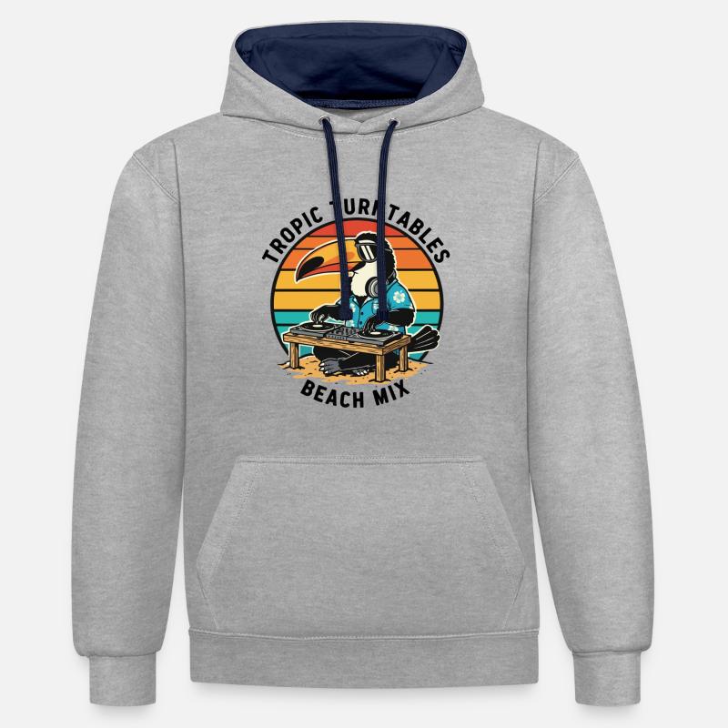 Toucan DJ Tropic Turntables Beach Mix - Sweat à capuche contrasté - gris chiné/bleu marine