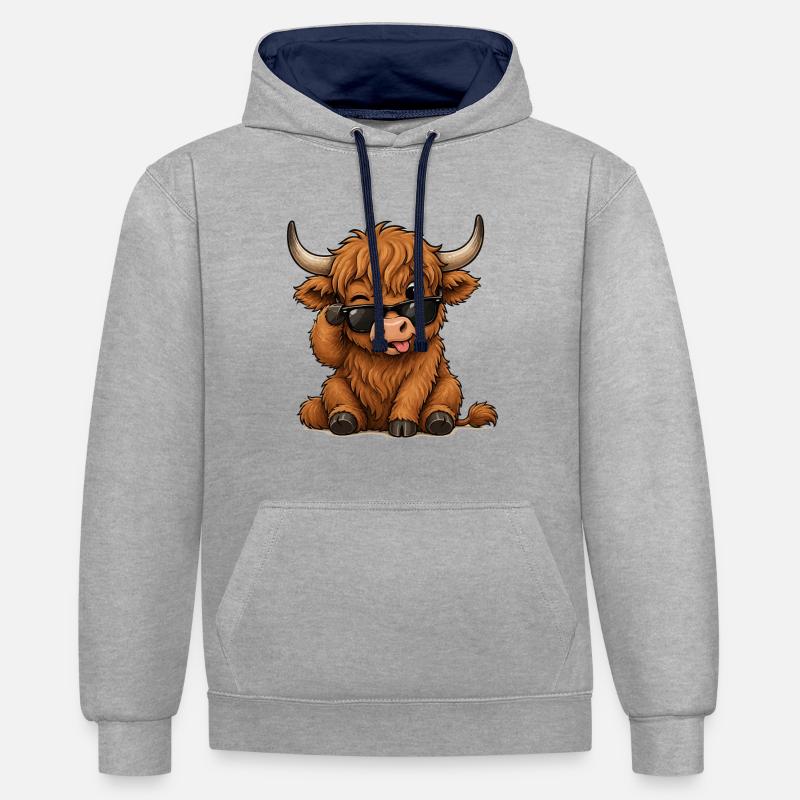 Vache avec lunettes de soleil - Sweat à capuche contrasté - gris chiné/bleu marine