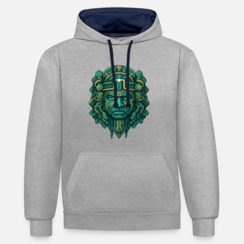 MAYA.04 - Sweat à capuche contrasté - gris chiné/bleu marine