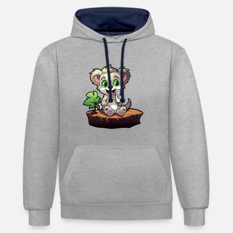 Petit koala sur la souche - Sweat à capuche contrasté - gris chiné/bleu marine
