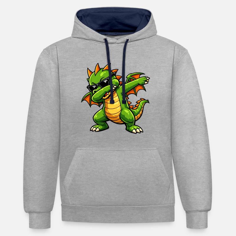Mignon Dragon Dab - Sweat à capuche contrasté - gris chiné/bleu marine