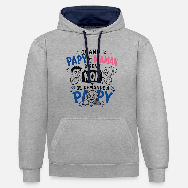 Je demande à Papy ! - Sweat à capuche contrasté - gris chiné/bleu marine