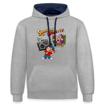 Boombox Chaos mit Oma - Kontrast-Hoodie - Grau meliert/Navy - Vorne - Liana (172cm) & Jaron (178cm)