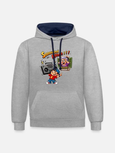 Boombox Chaos mit Oma - Kontrast-Hoodie - Grau meliert/Navy