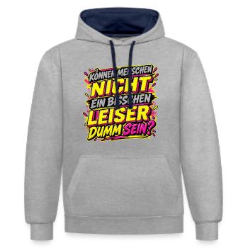 Neon Spruch Nachtspaß Dummsein - Kontrast-Hoodie - Grau meliert/Navy - Vorne - Liana (172cm) & Jaron (178cm)