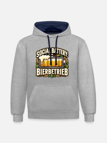 Social Battery – Bierbetrieb - Kontrast-Hoodie - Grau meliert/Navy