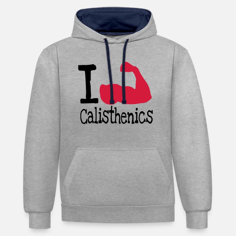 J'adore calisthenics_red - Sweat à capuche contrasté - gris chiné/bleu marine