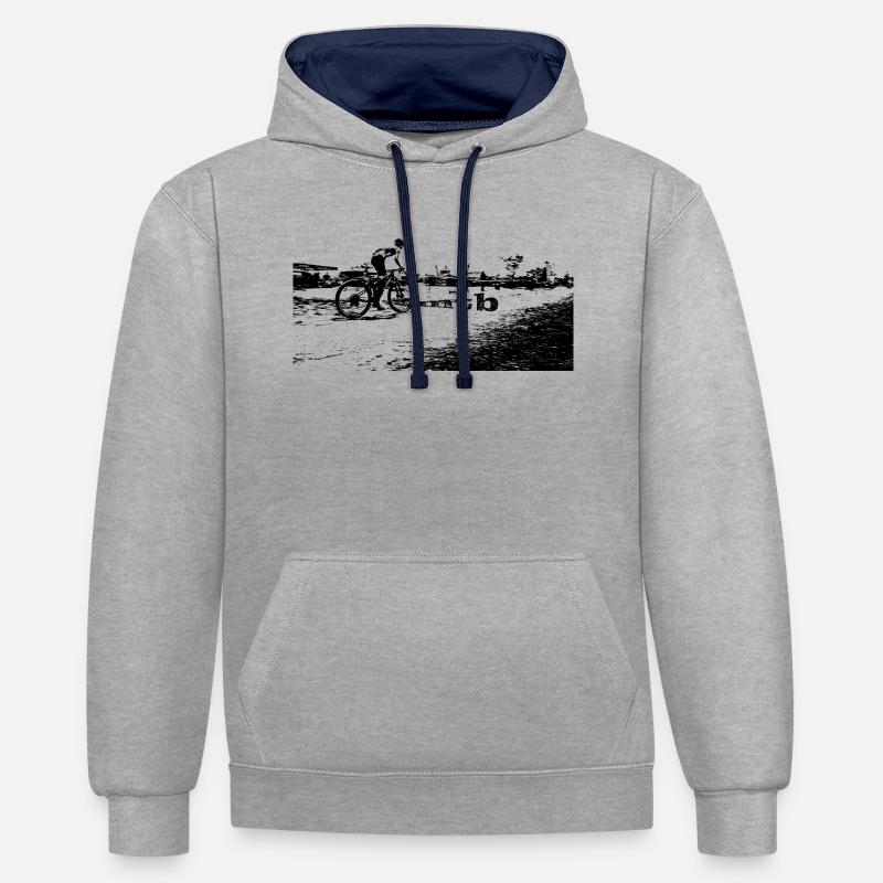 vtt mtb vélo bmx - Sweat à capuche contrasté - gris chiné/bleu marine