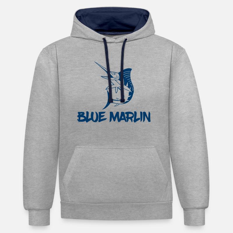 Pêcheurs - Pêche - Blue Marlin - Cadeau - Sweat à capuche contrasté - gris chiné/bleu marine