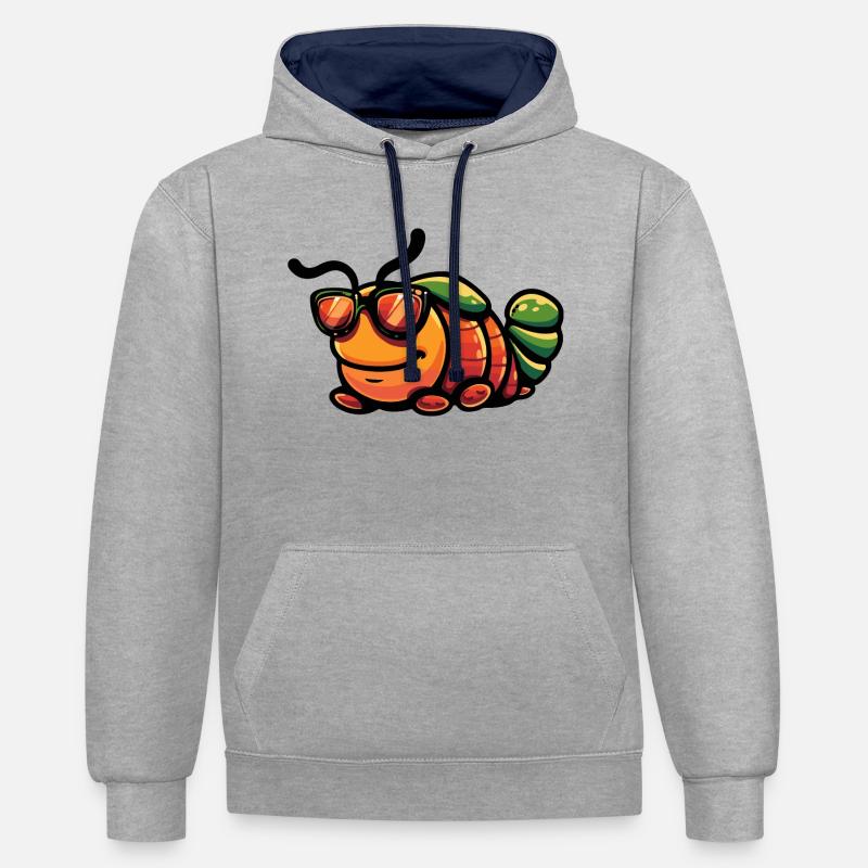Bande dessinée Worm Cool - Sweat à capuche contrasté - gris chiné/bleu marine