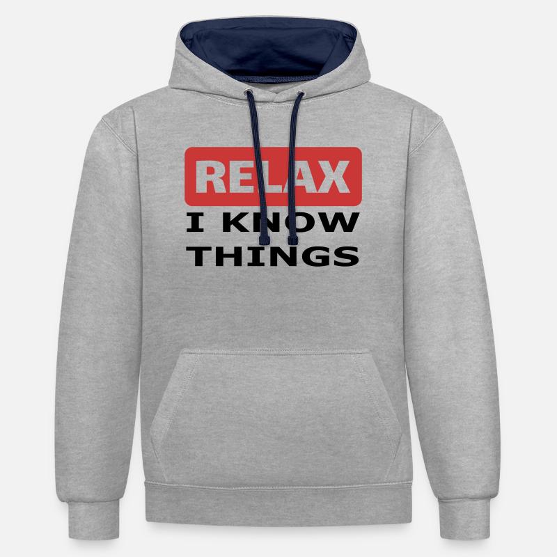 Relax I know things - Kontrast-Hoodie - Grau meliert/Navy