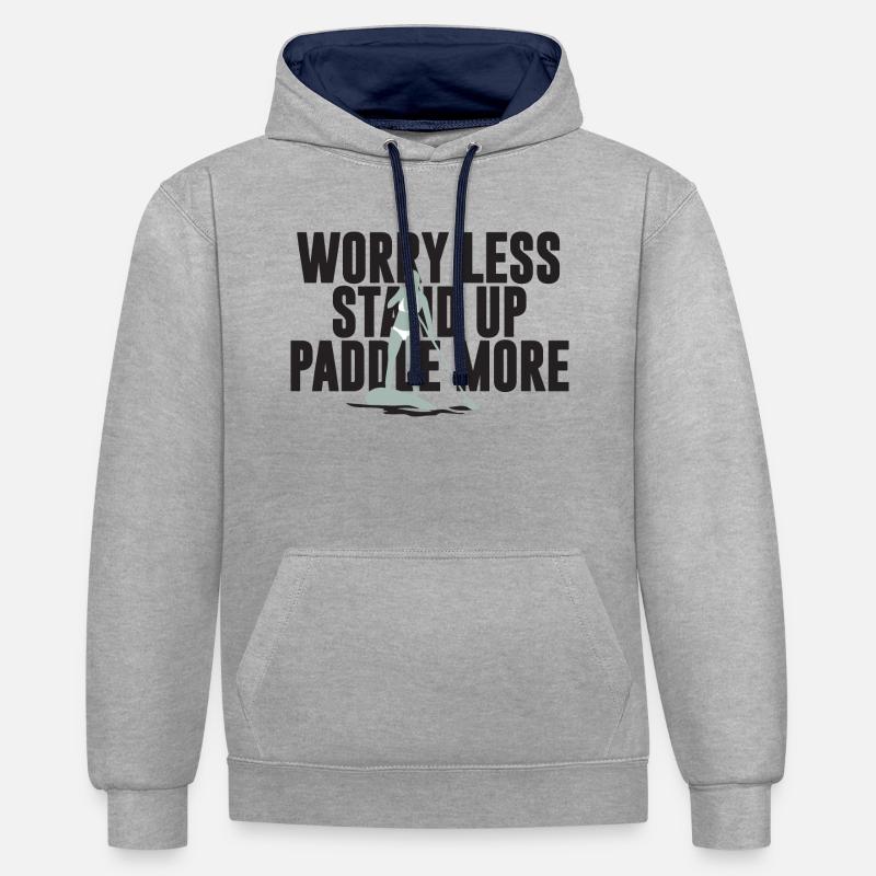 SOUPER - Sweat à capuche contrasté - gris chiné/bleu marine