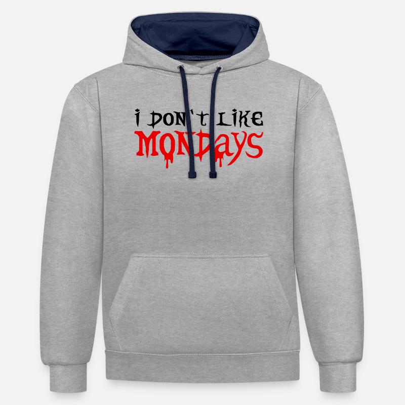 Je n’aime pas les lundis - Sweat à capuche contrasté - gris chiné/bleu marine