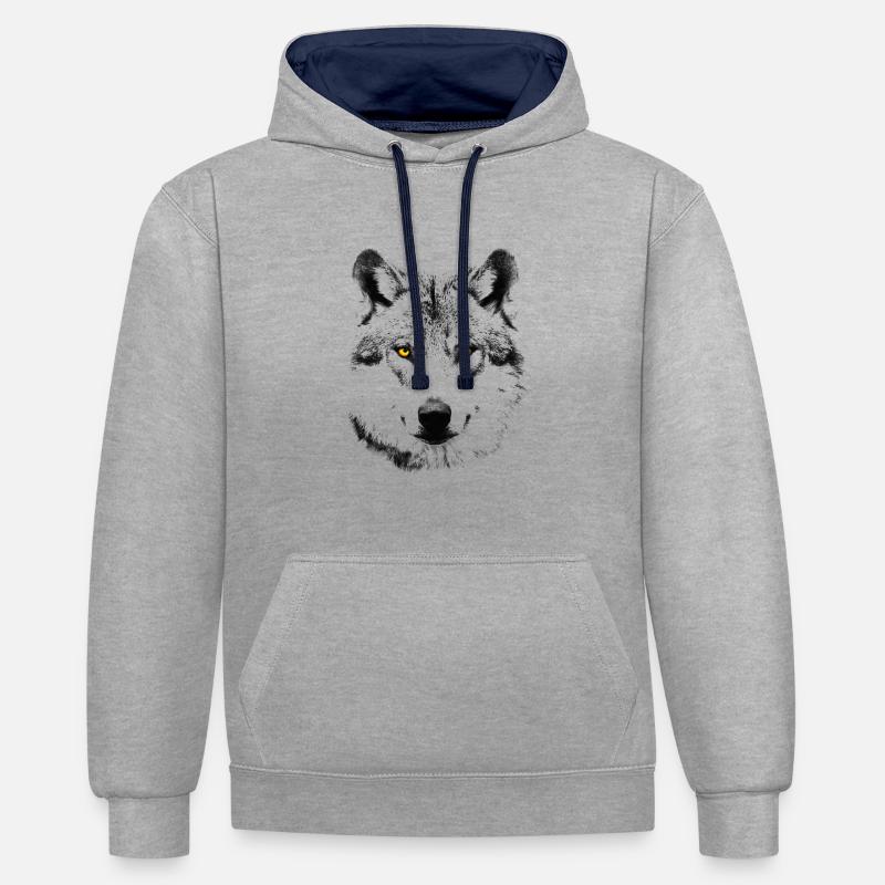 Le loup - Sweat à capuche contrasté - gris chiné/bleu marine