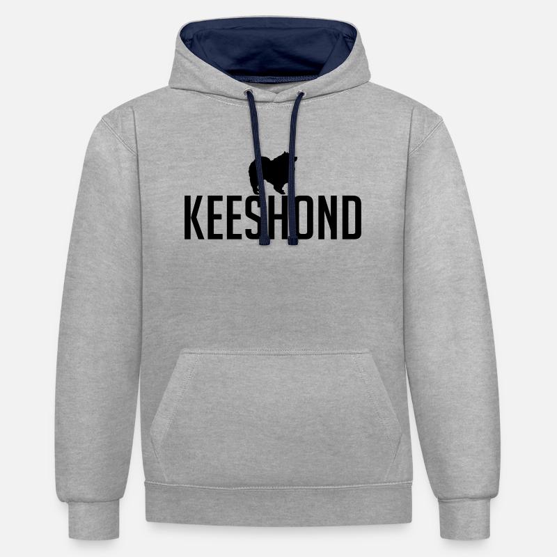 KEESHOND chien race chien Wilsigns - Sweat à capuche contrasté - gris chiné/bleu marine