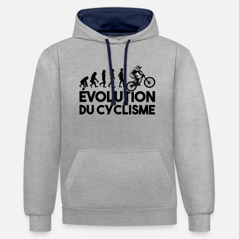 évolution du cyclisme - Sweat à capuche contrasté - gris chiné/bleu marine