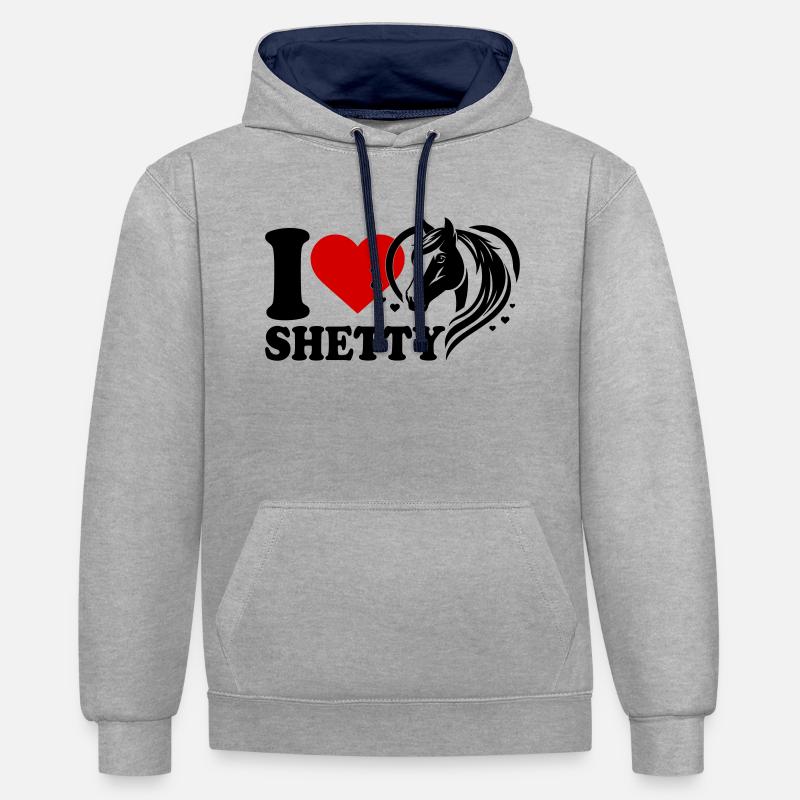 J’adore le cheval Shetty - Sweat à capuche contrasté - gris chiné/bleu marine