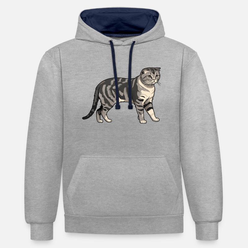 Pliage écossais - Cat Pet Design - Sweat à capuche contrasté - gris chiné/bleu marine